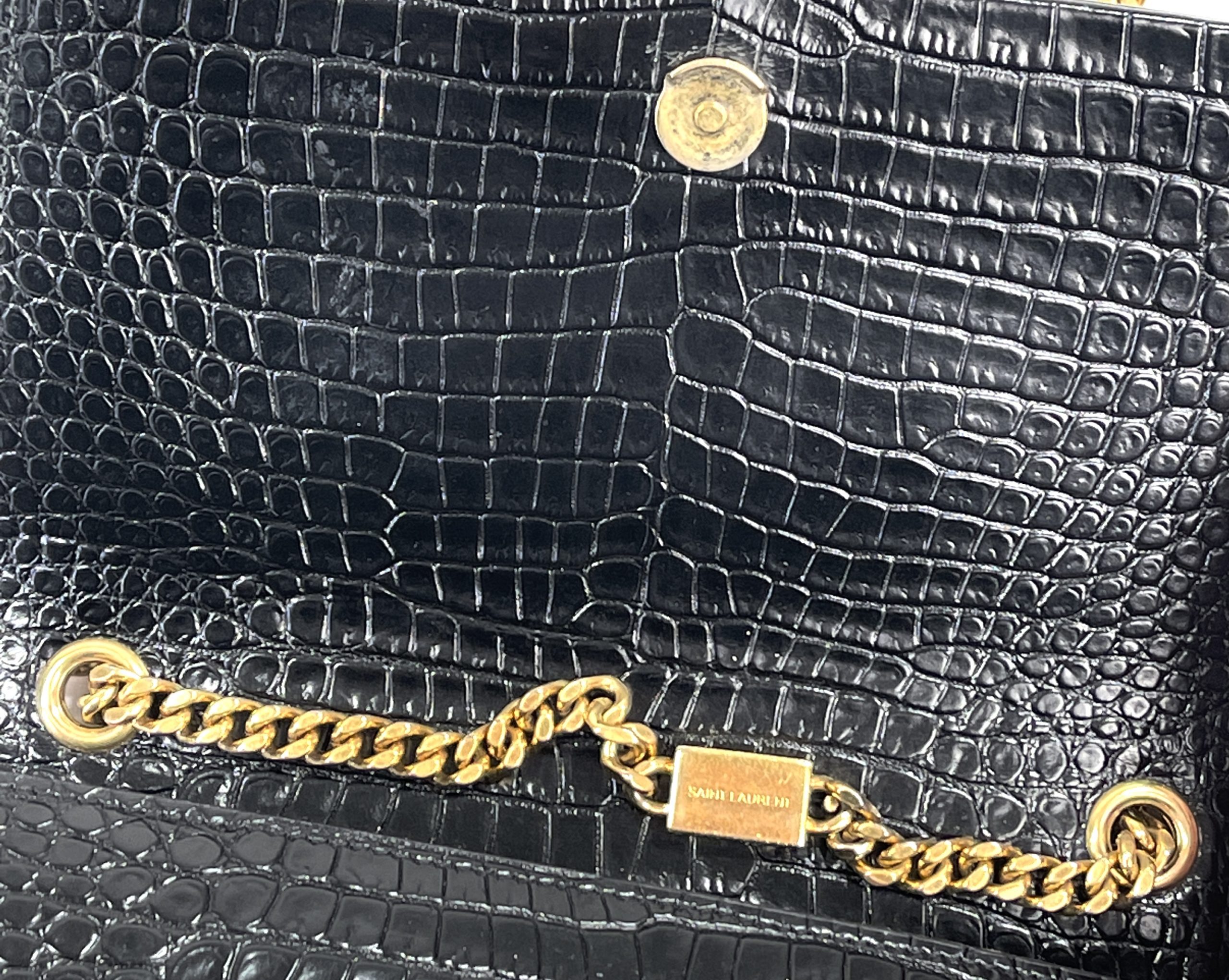 YSL Saint Laurent Small Kate Crocodile-Embossed Black Leather Shoulder Bag  With Gold Tassel - A World Of Goods For You, LLC