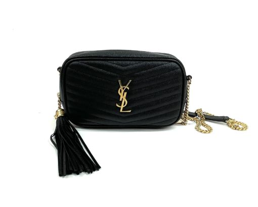 YSL Saint Laurent Mini Lou Black Matelassé Leather Camera Bag front