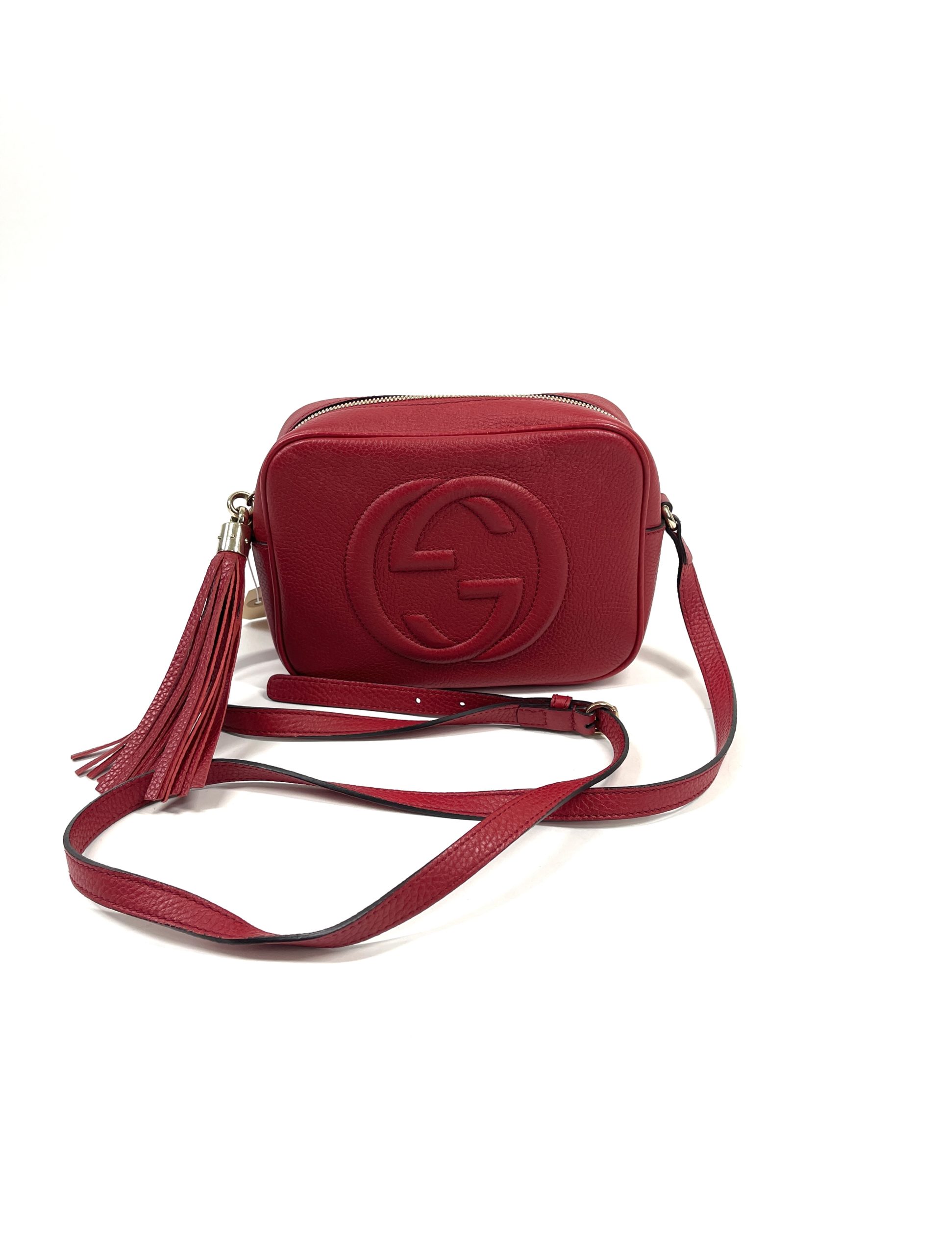 Gucci Red Leather Gold Bee Disco Camera Shoulder Crossbody Bag Red