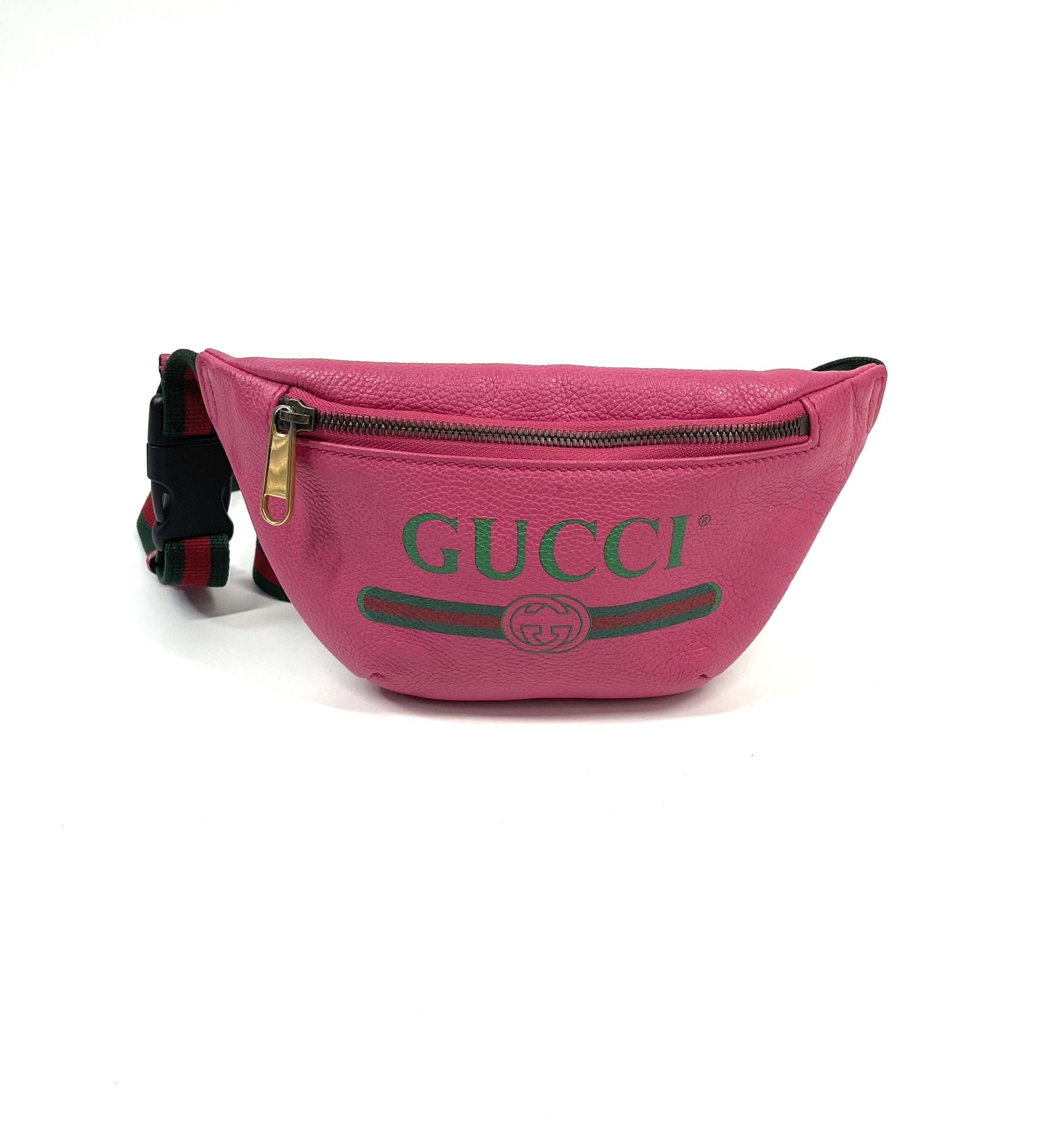 GUCCI Grained Calfskin Small Logo Belt Bag Box Pink Green 1288233