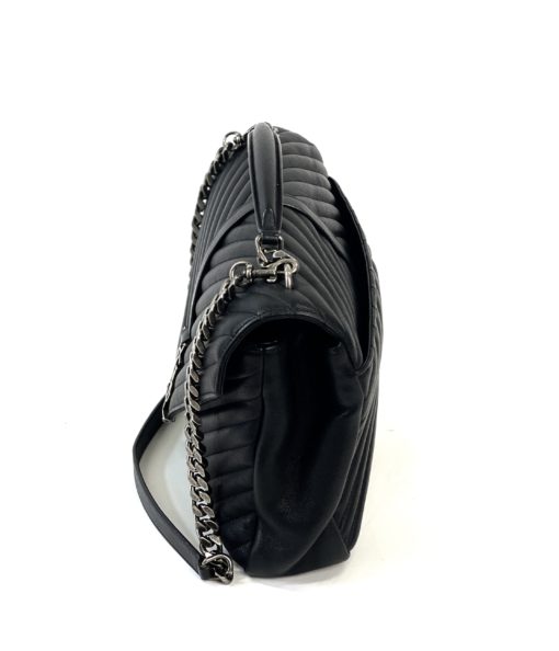 YSL Saint Laurent College Large Quilted Black Leather V-Flap Shoulder Bag 8
