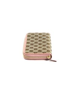 Gucci GG Canvas Zip Around Wallet with Soft Pink Trim side