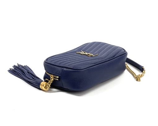YSL Mini Lou Quilted Grain De Poudre Embossed Navy Leather 10