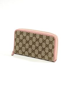 Gucci GG Canvas Zip Around Wallet with Soft Pink Trim