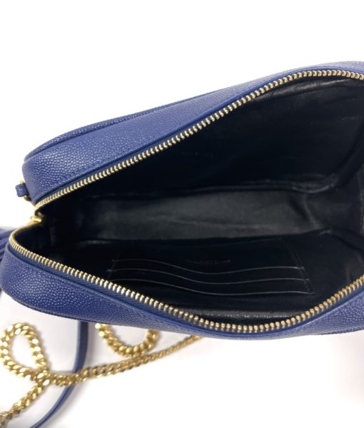 YSL Mini Lou Quilted Grain De Poudre Embossed Navy Leather 14