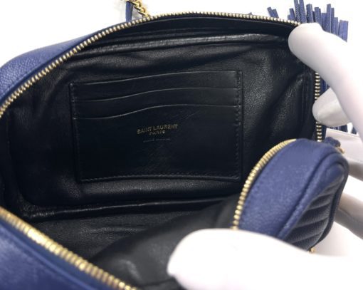 YSL Mini Lou Quilted Grain De Poudre Embossed Navy Leather 13