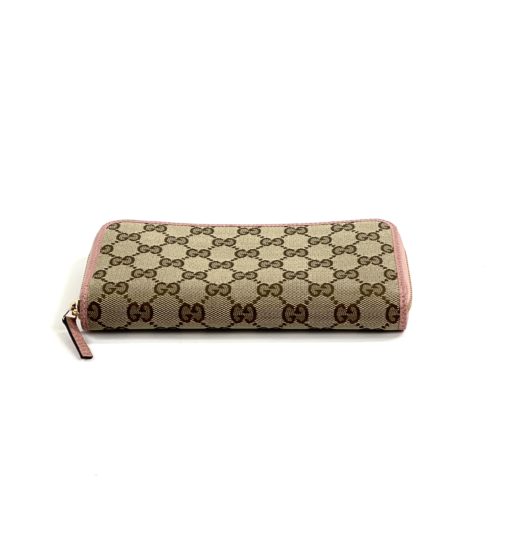 Gucci GG Canvas Zip Around Wallet with Soft Pink Trim rear