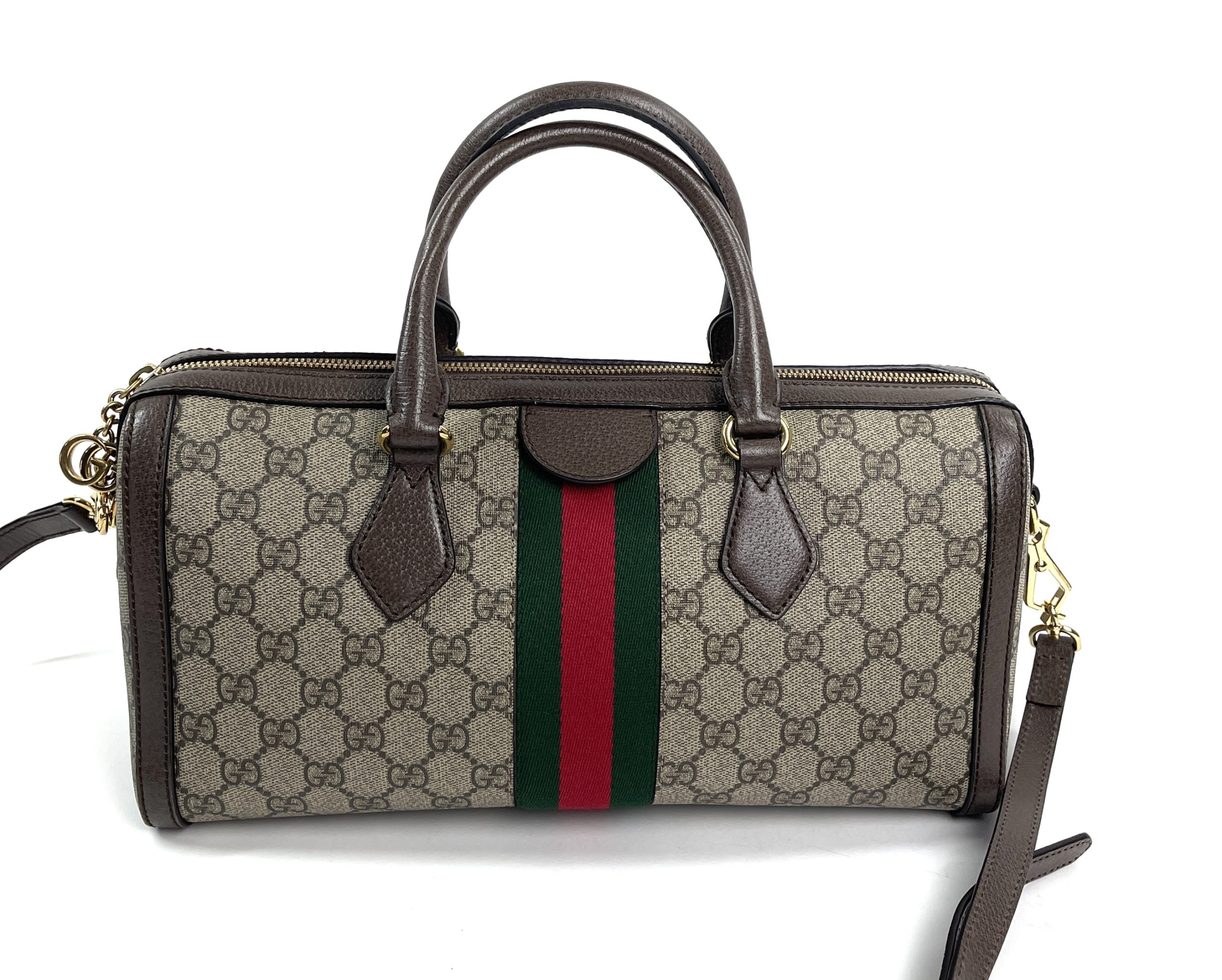 Gucci GG Supreme Monogram Web Medium Ophidia Boston Brown - A World Of Goods For You,