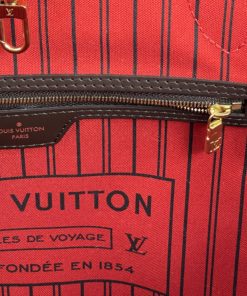 Louis Vuitton Neverfull MM Damier Ebene Tote red interior zipper