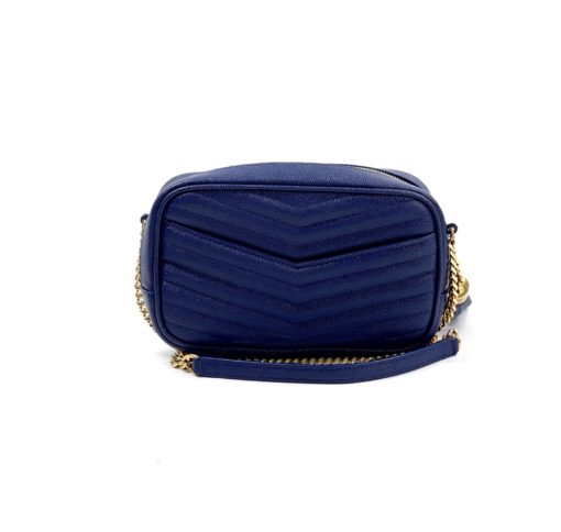 YSL Mini Lou Quilted Grain De Poudre Embossed Navy Leather 3