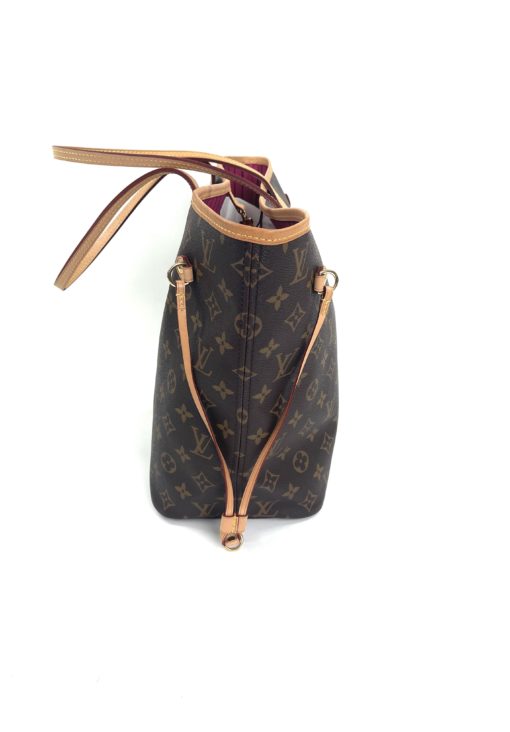 Louis Vuitton Neverfull MM Monogram with Pivone Pink side