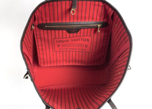 Louis Vuitton Neverfull MM Damier Ebene Tote red interior