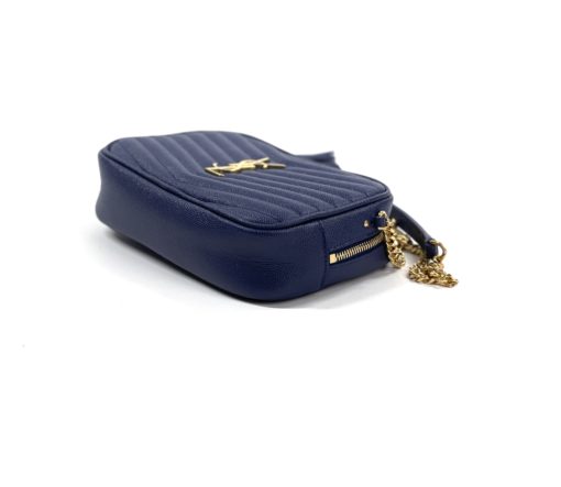 YSL Mini Lou Quilted Grain De Poudre Embossed Navy Leather 11