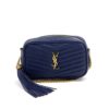 YSL Mini Lou Quilted Grain De Poudre Embossed Navy Leather
