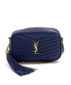 YSL Mini Lou Quilted Grain De Poudre Embossed Navy Leather