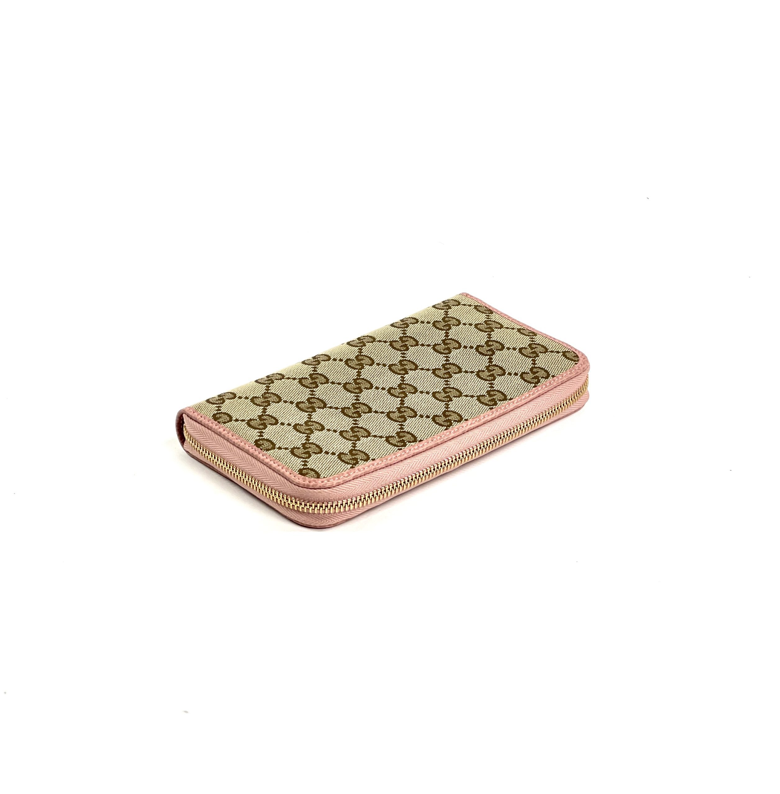 Women's Gucci Monogram Beige Pink Canvas Leather Wallet 257012 4276