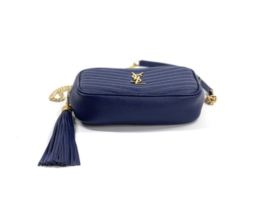YSL Mini Lou Quilted Grain De Poudre Embossed Navy Leather 8