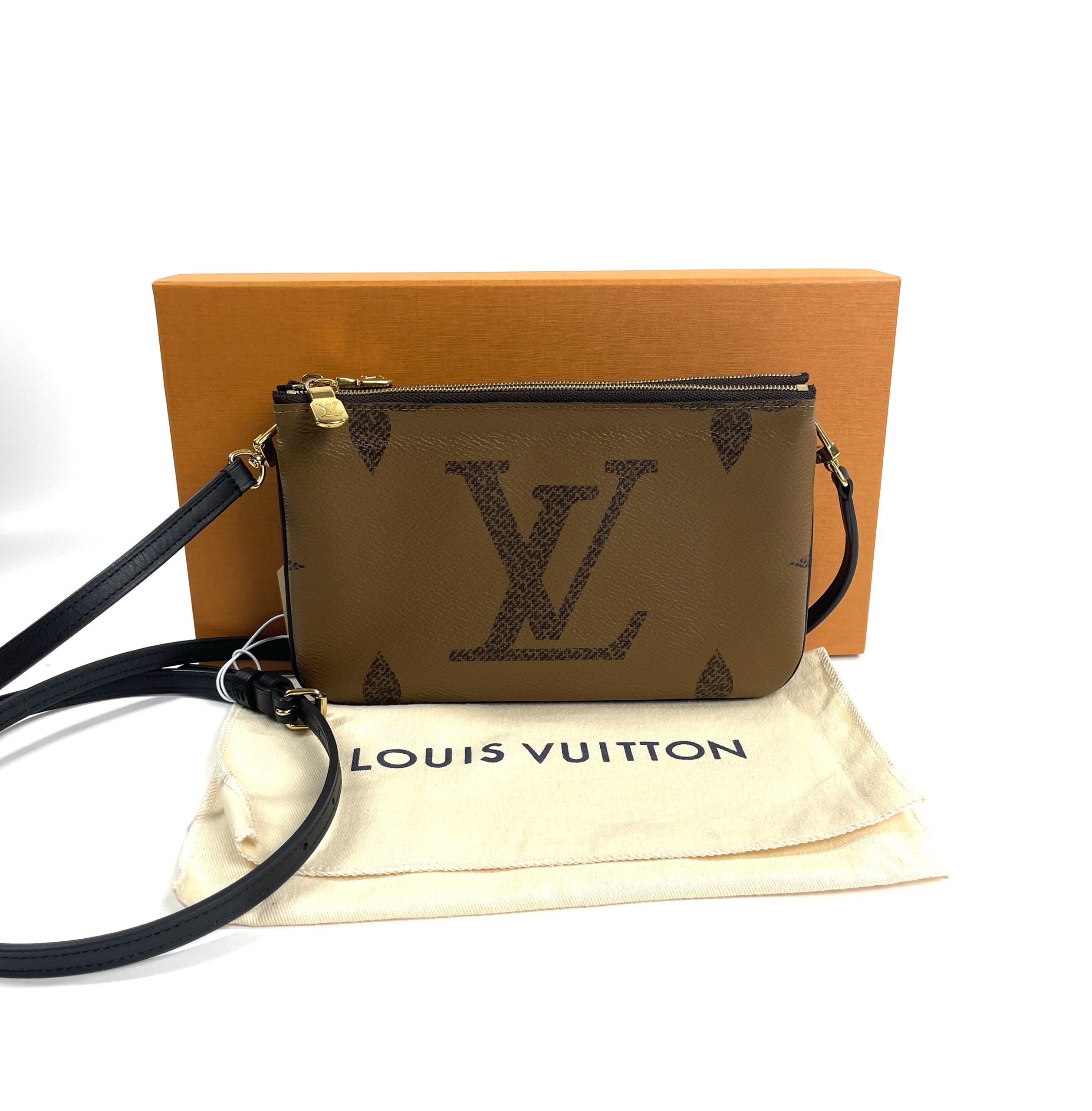 Louis Vuitton Trio Pouch Monogram Giant Reverse Pochette Wristlet Authentic
