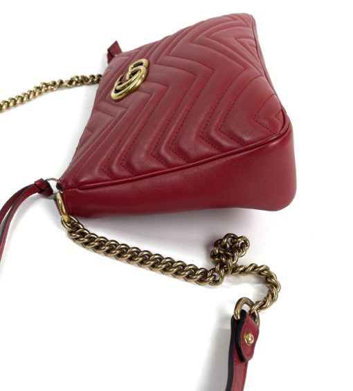 Gucci Red Leather Marmont Crossbody Bag Special Edition side chain