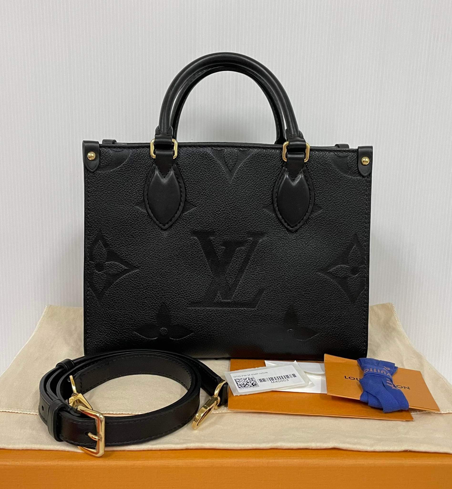 Louis+Vuitton+OnTheGo+Red+Interior+Tote+PM+Black+Leather for sale online