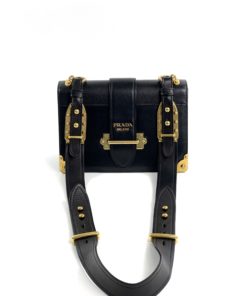 Prada City Calf Black Saffiano Leather Cahier Shoulder Bag front