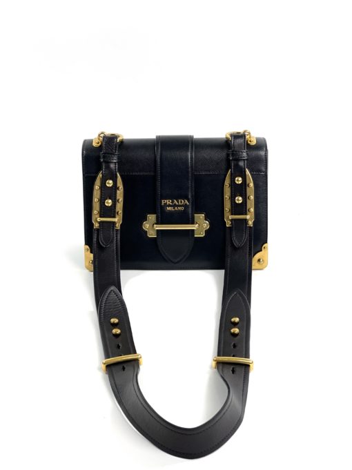 Prada City Calf Black Saffiano Leather Cahier Shoulder Bag front