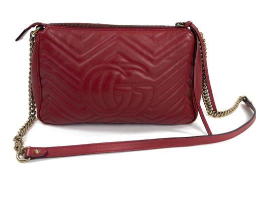 Gucci Red Leather Marmont Crossbody Bag Special Edition back strap