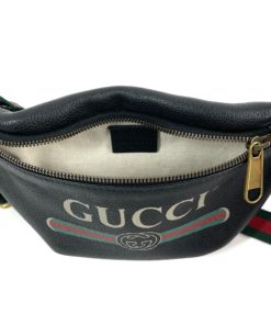 GUCCI Grained Calfskin Small Logo Belt Bag Black top