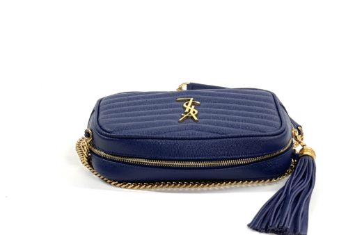 YSL Mini Lou Quilted Grain De Poudre Embossed Navy Leather 9