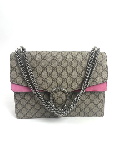 Gucci GG Supreme Monogram Medium Dionysus Shoulder Bag Pink front