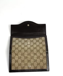 Gucci GG Long Wallet with Dark Brown Leather Trim open
