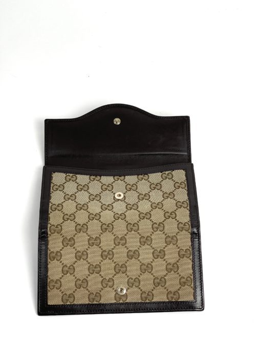 Gucci GG Long Wallet with Dark Brown Leather Trim open