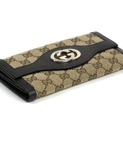 Gucci GG Long Wallet with Dark Brown Leather Trim
