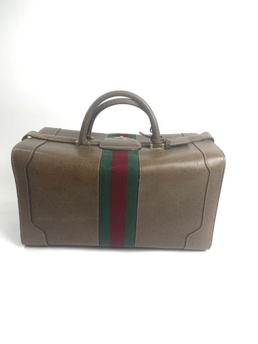Vintage Gucci Taupe Leather Large Hard Sided Travel Case back