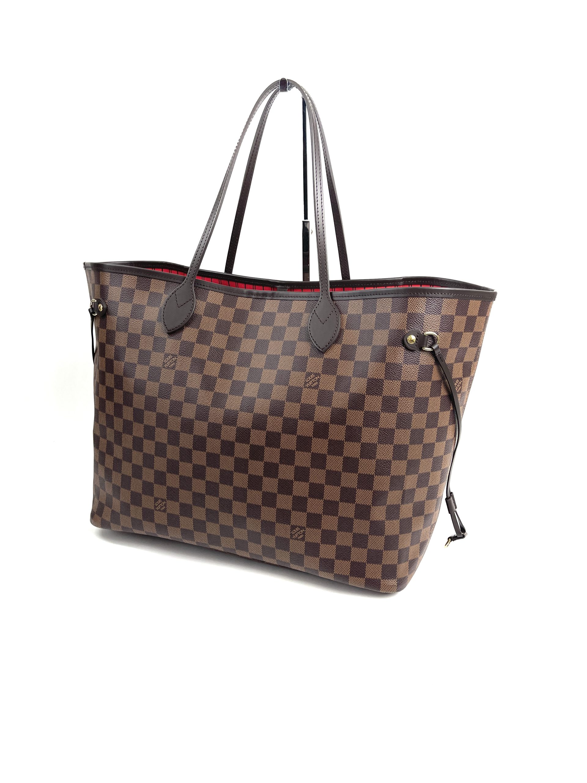 Louis Vuitton Brown Damier Ebene Coated Canvas and Red Leather Daily Pouch Gold Hardware, 2019 (Like New), Womens Handbag