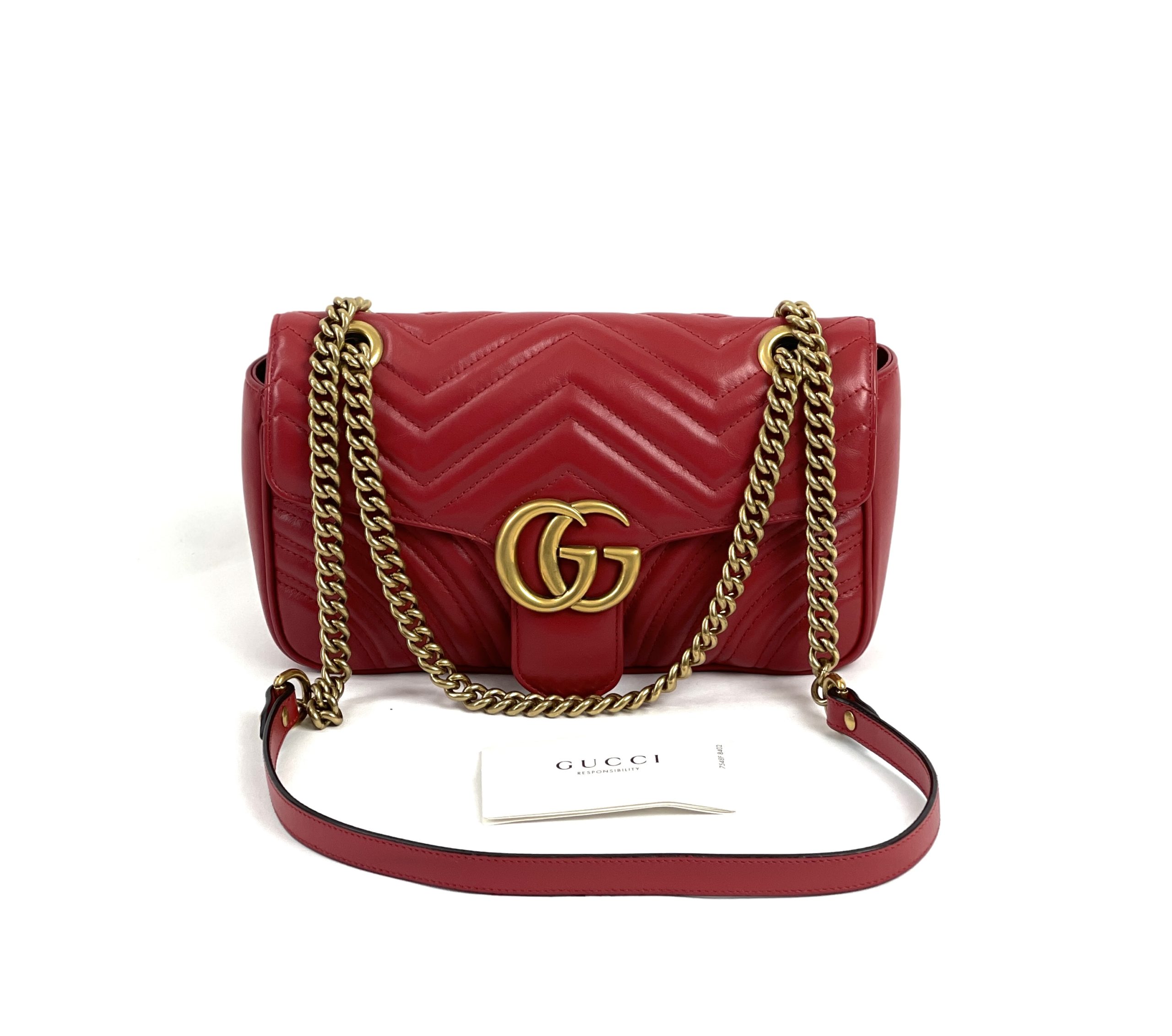 Gucci GG Shoulder Gold Chain Brown bag with Red Leather