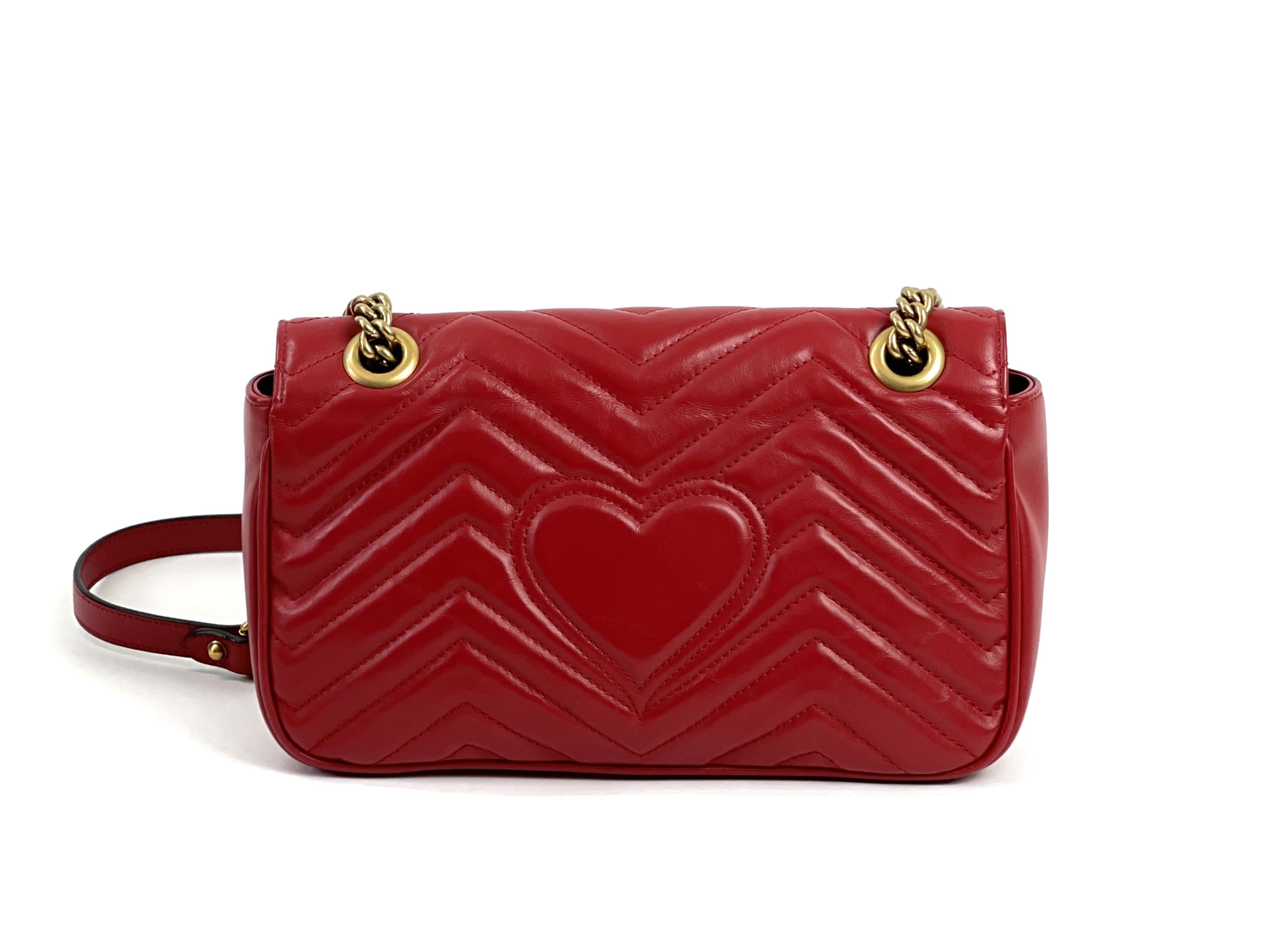 GUCCI GG Marmont Small Matelasse Hibiscus Red Chain Leather
