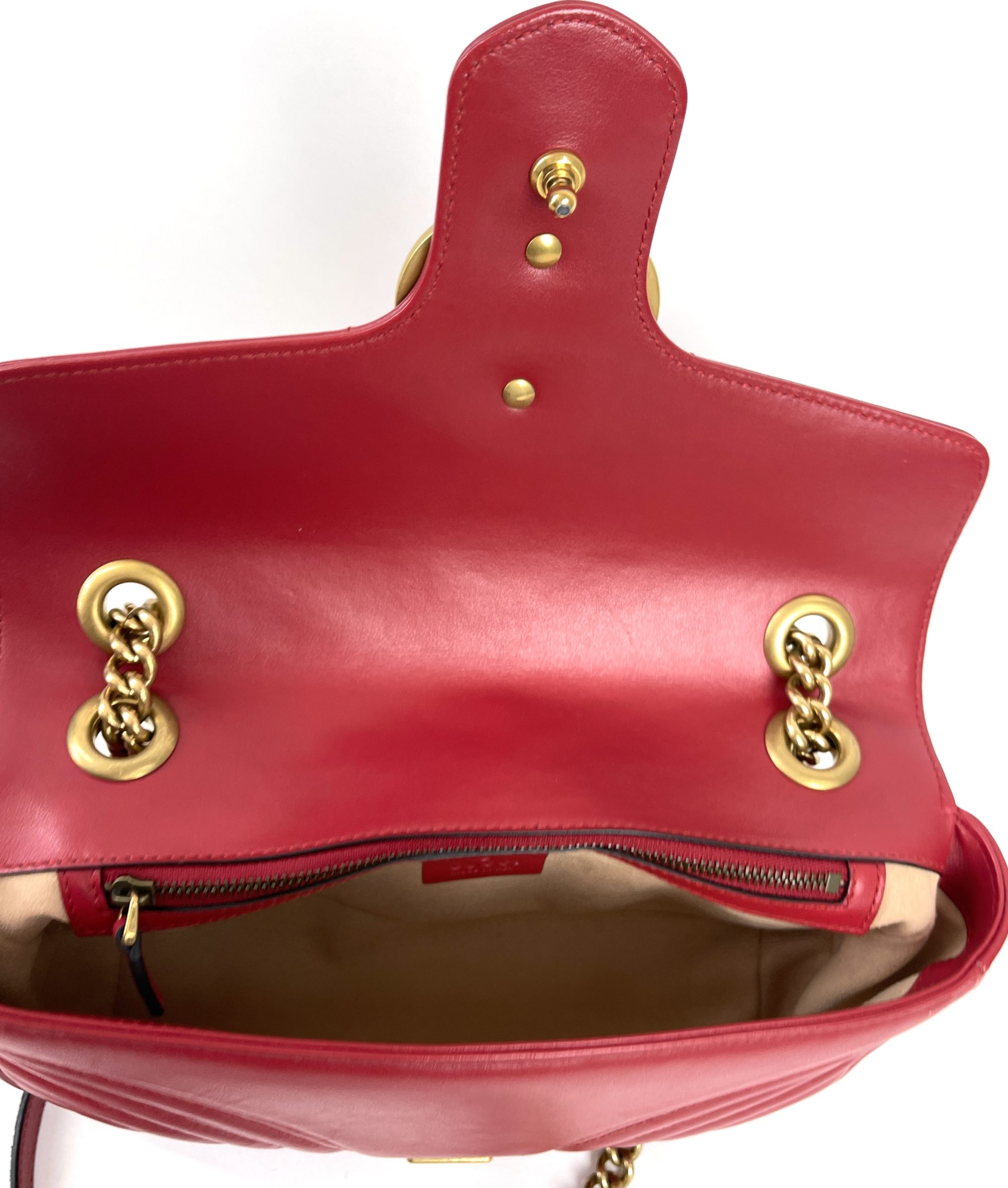 GUCCI MINI MARMONT WALLET ON gold CHAIN RED SHOULDER Handbag Purse Bag