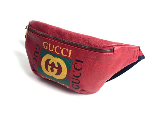 Gucci Logo Grained Calfskin Large Red Bum Bag 18