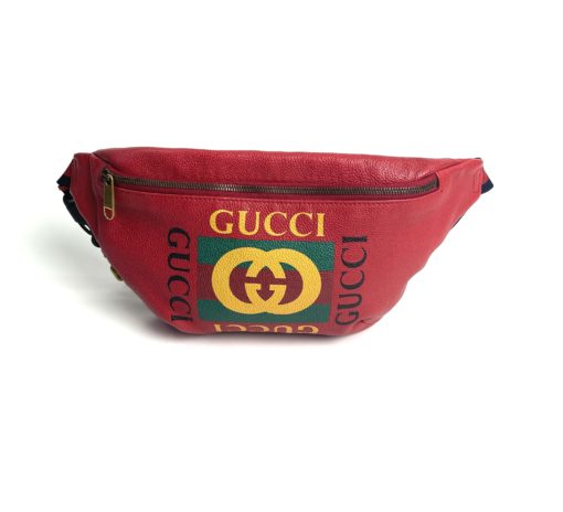Gucci Logo Grained Calfskin Large Red Bum Bag 4