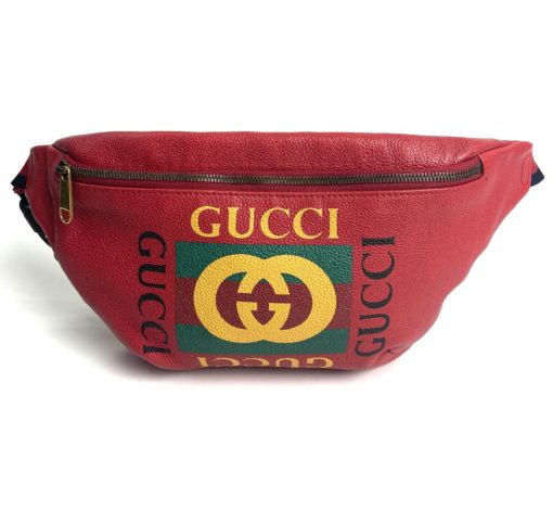 Gucci Logo Grained Calfskin Large Red Bum Bag 17