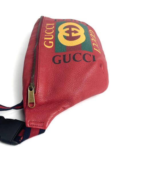 Gucci Logo Grained Calfskin Large Red Bum Bag 10