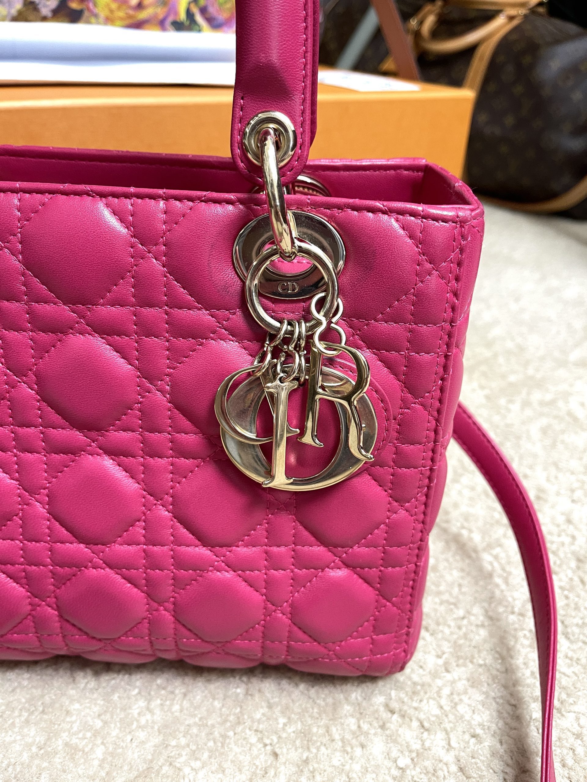 Dior Lady Dior Medium Nylon Handbag in Pink