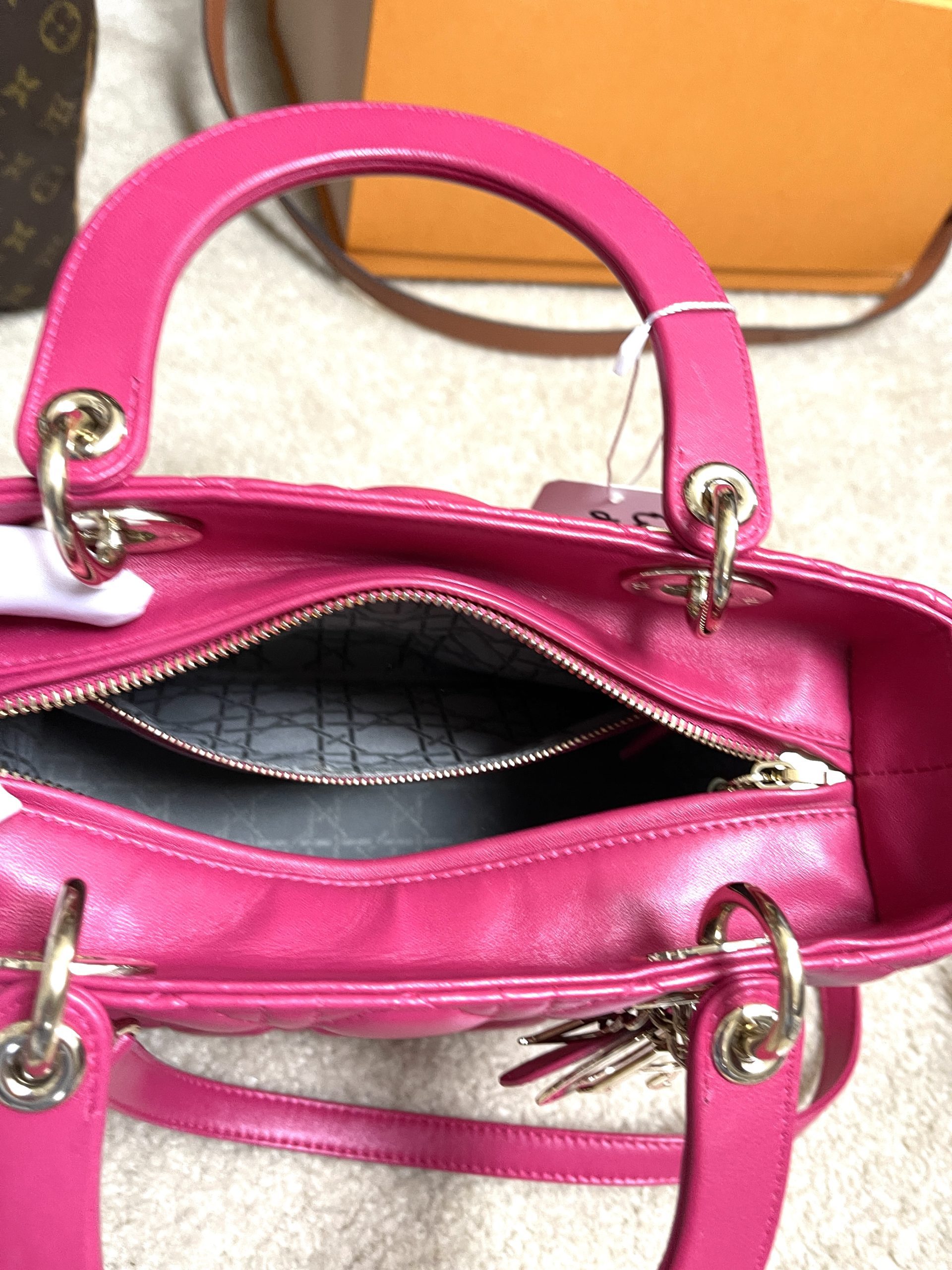 Christian Dior Lady Dior Medium Lambskin Cannage Hot Pink - A World Of  Goods For You, LLC