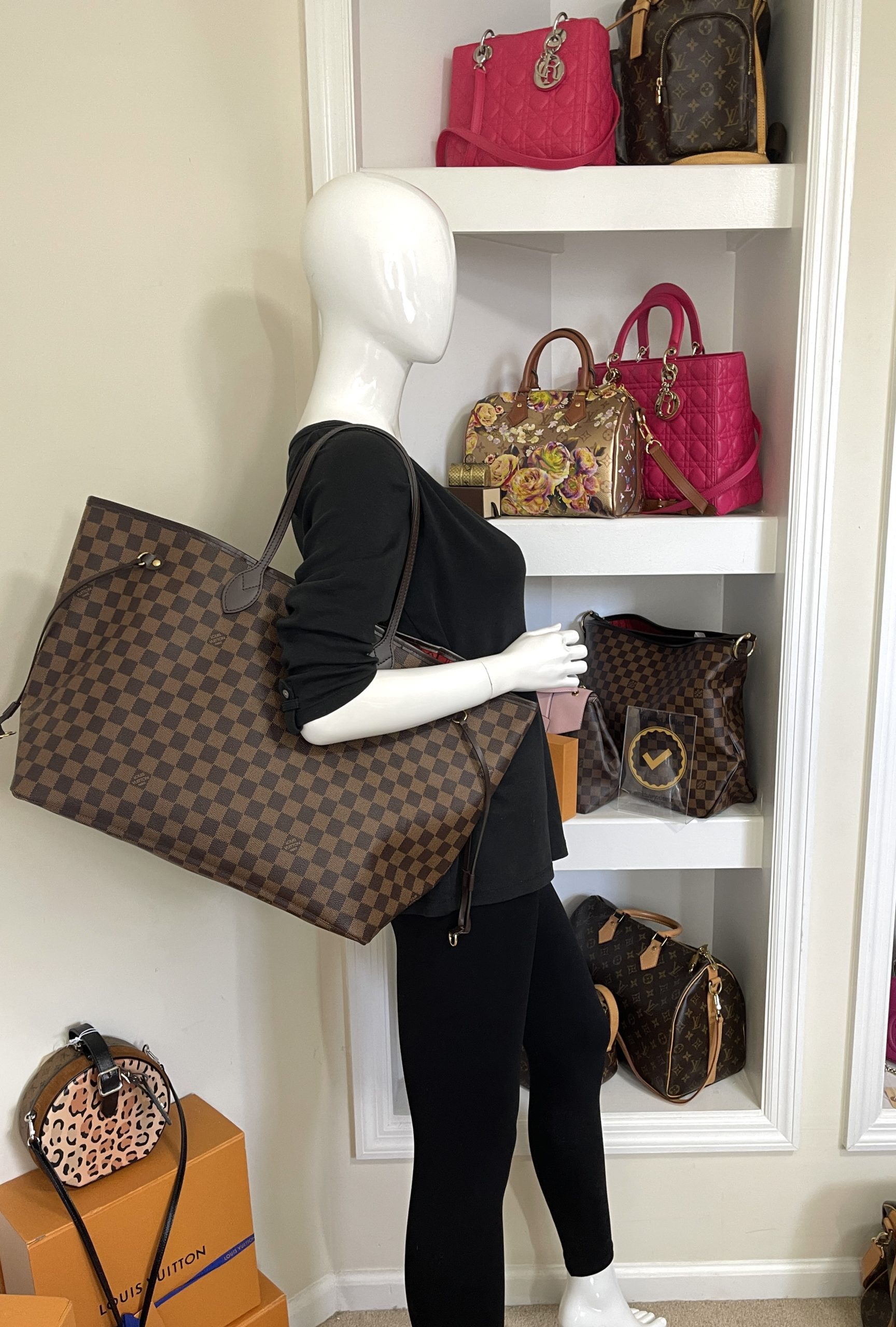 Louis Vuitton Damier Ebene Canvas GM Tote Shopper Handbag N41357 Full Kit