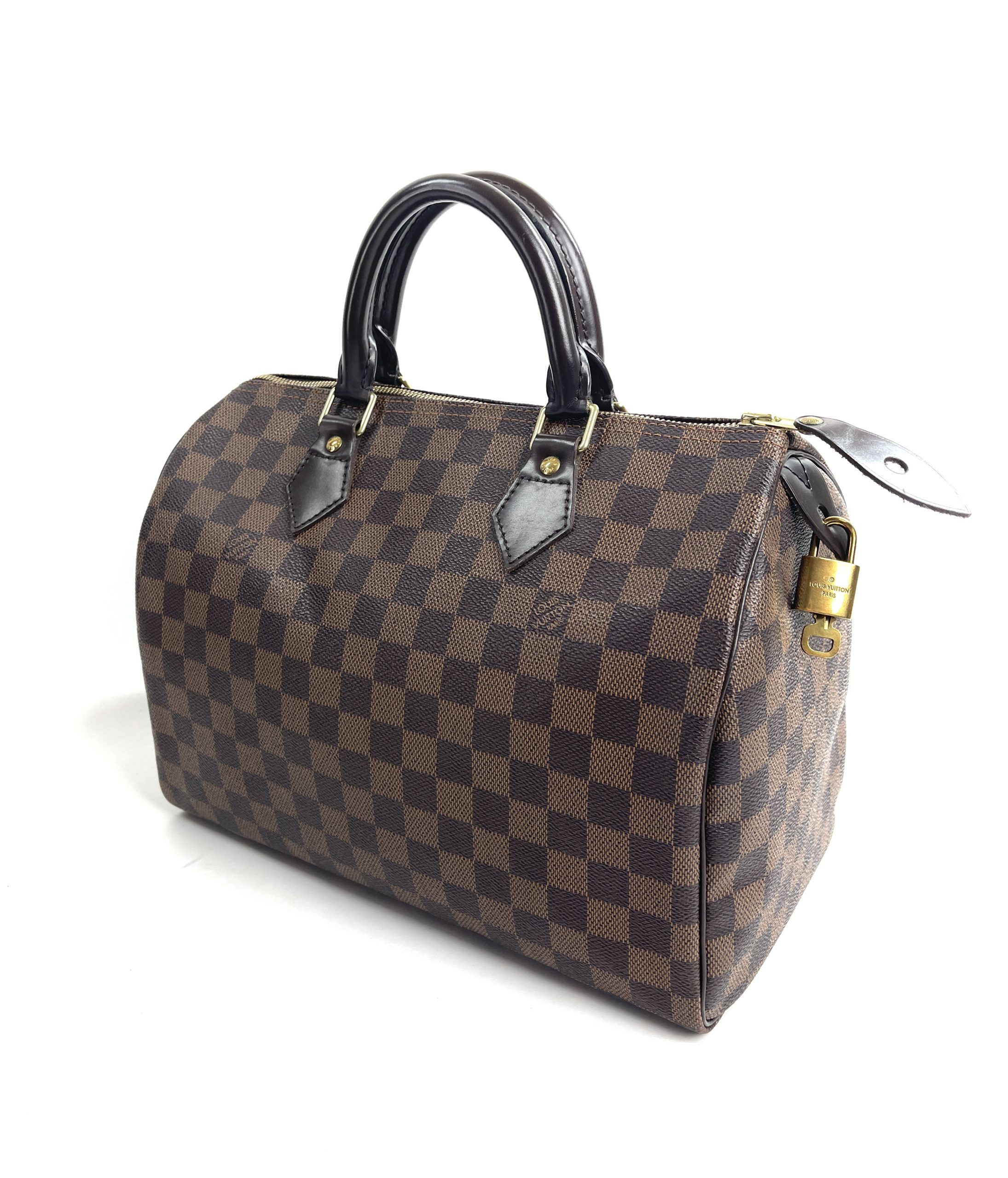 Authentic LOUIS VUITTON Damier Ebene Speedy 30 N41364 with red lining