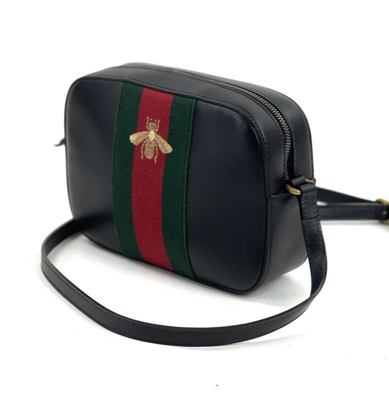 Webby bee leather crossbody bag Gucci Black in Leather - 23020111