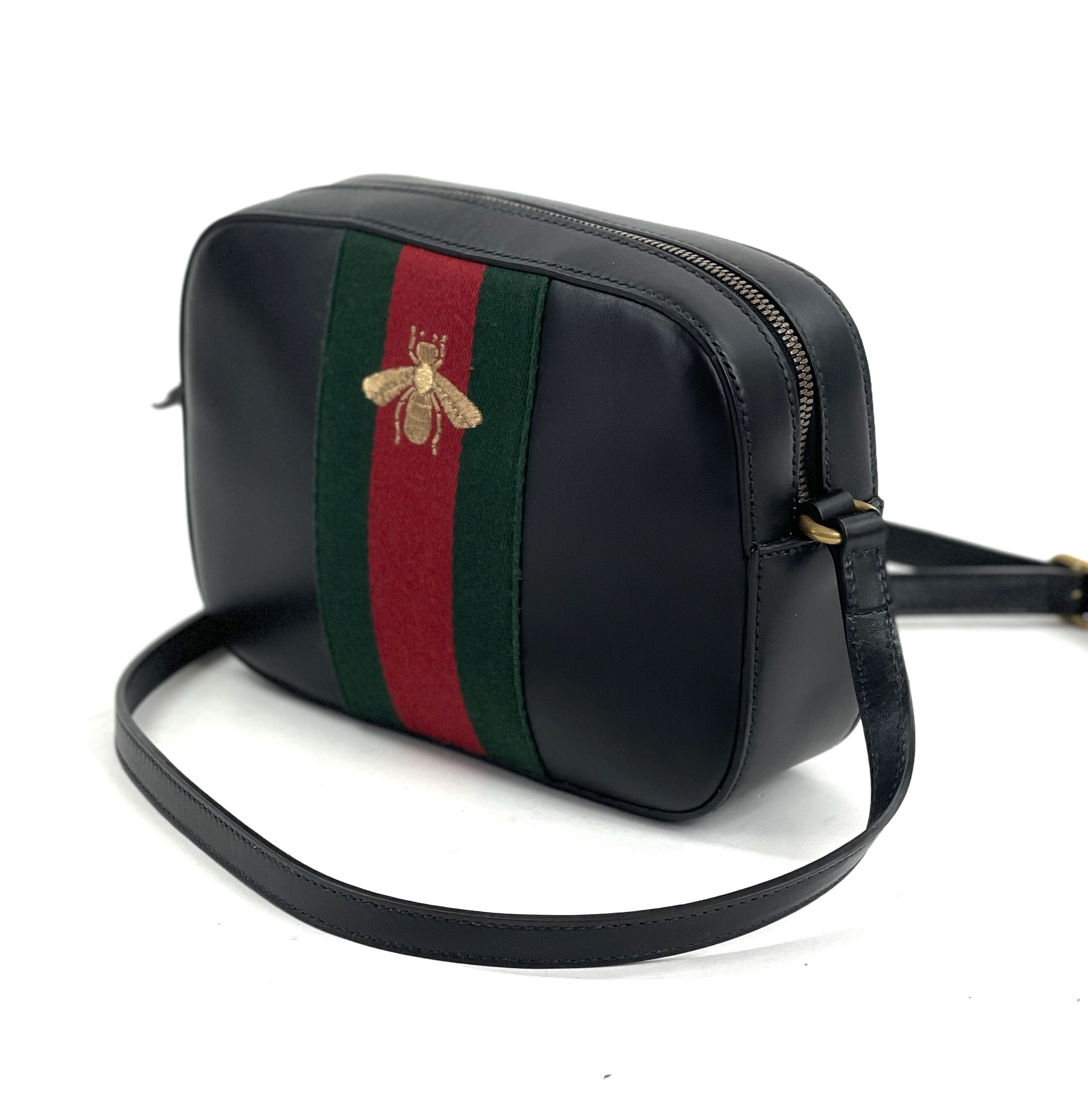 Gucci Webby Bee Black Leather Shoulder Bag - A World Of Goods For