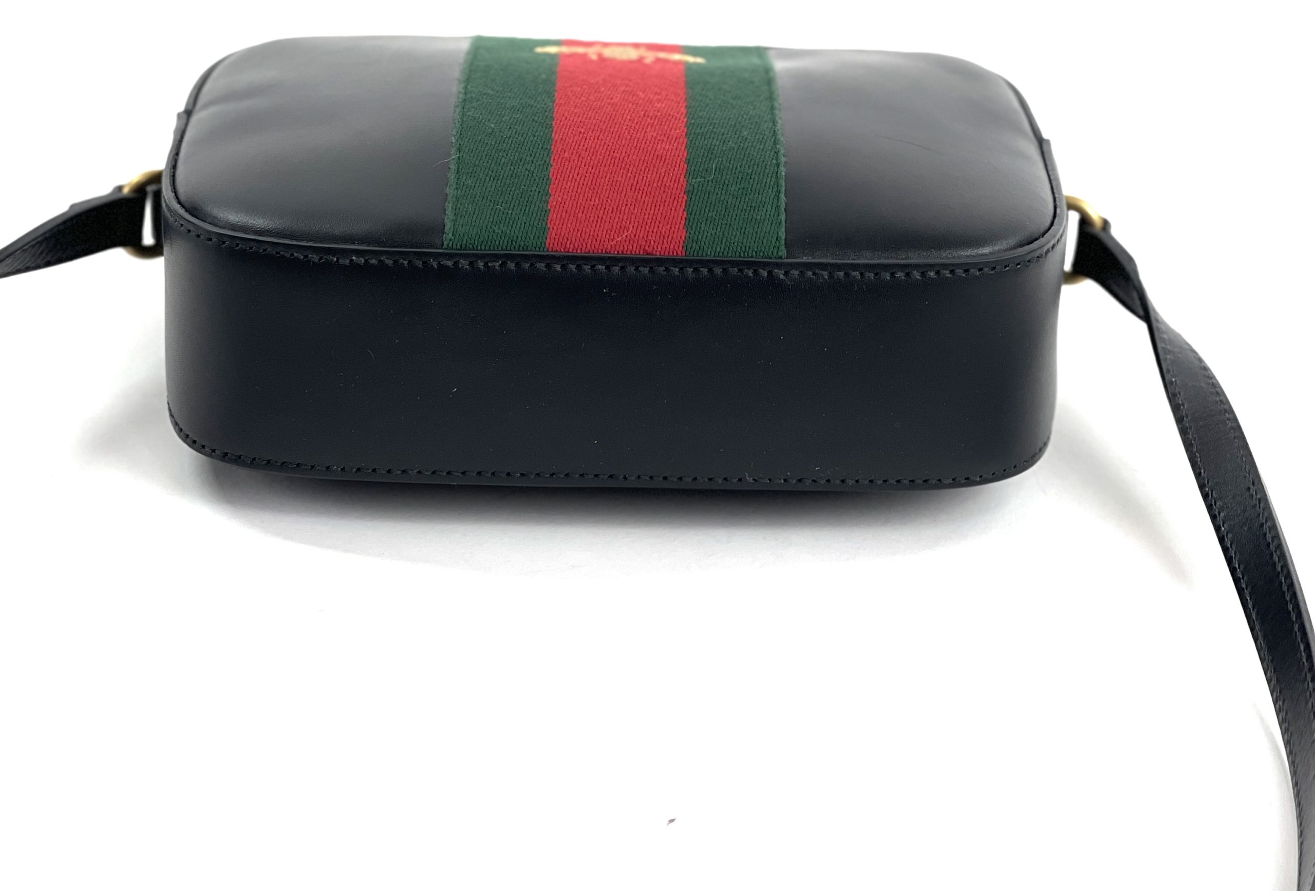 Gucci Linea Medium Striped Leather w/ Bee Shoulder Bag, Black