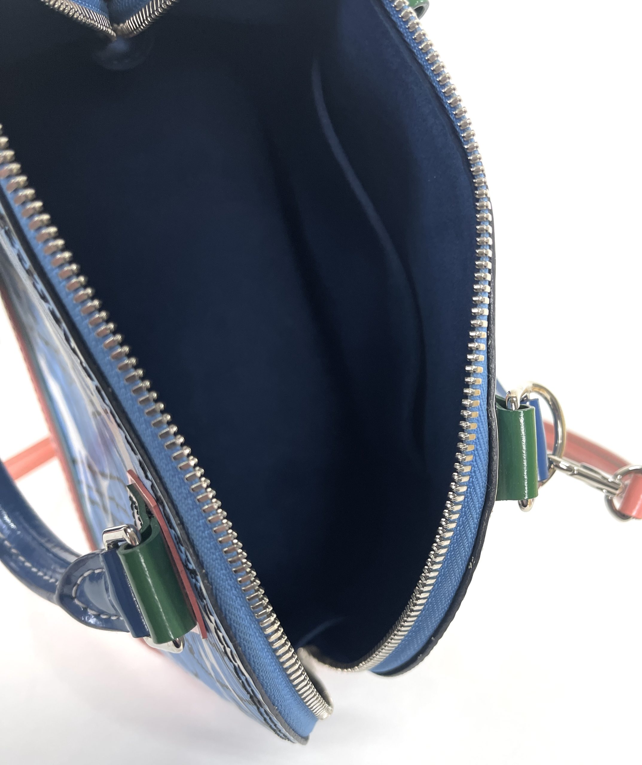 Louis Vuitton Alma Bb Aqua Print EPI Leather Satchel Crossbody Bag Blue